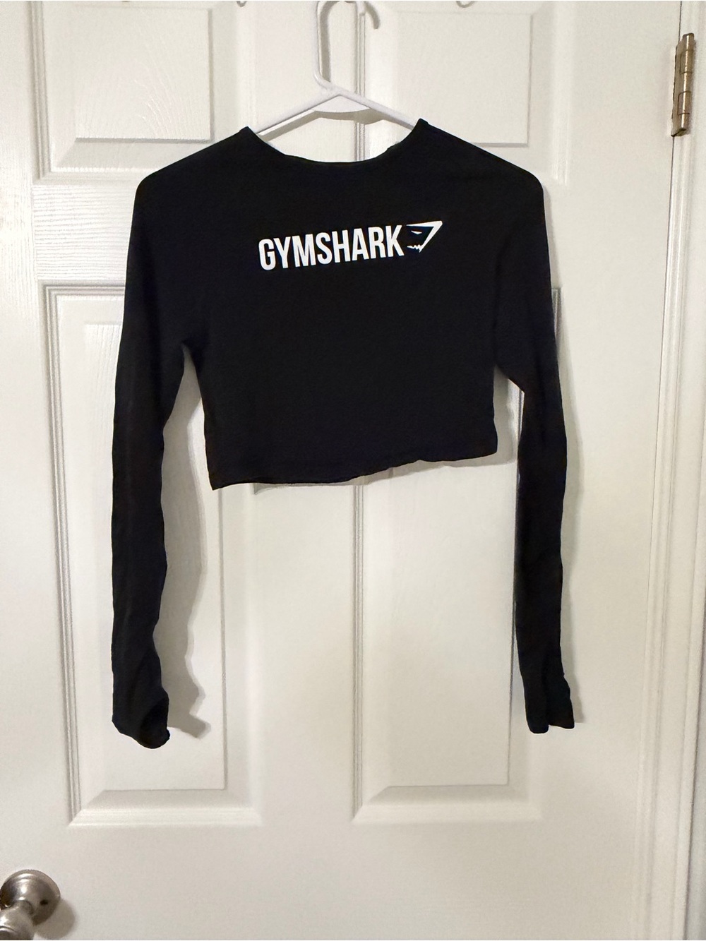 Gymshark Black Long-Sleeve Cropped Crew Top with Logo